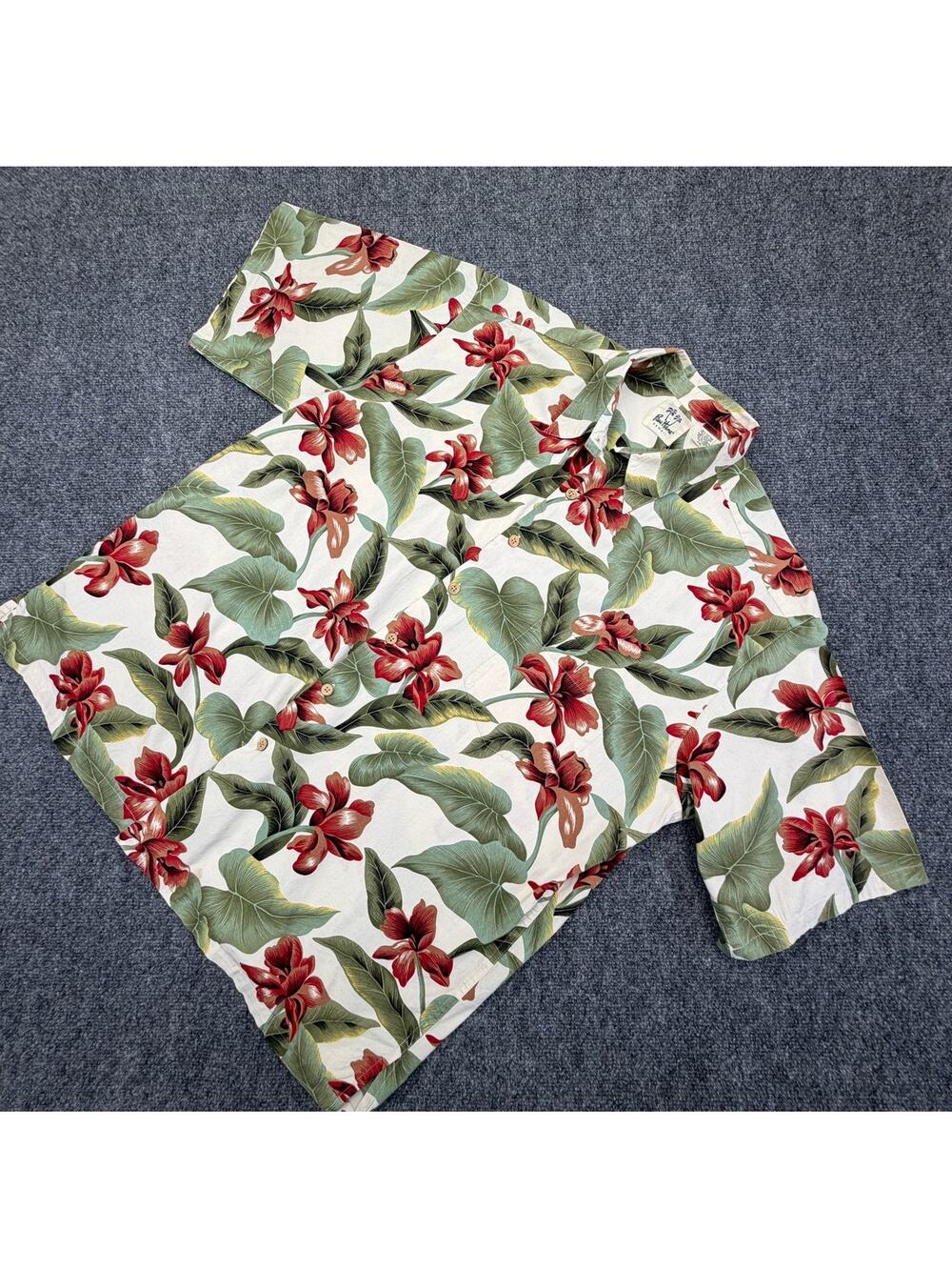 Pau Hana Hawaii Aloha Shirt Mens 2XL White Floral Cotton Viscose Hawaiian